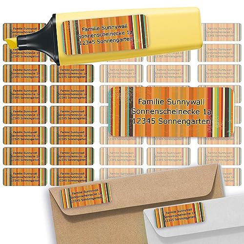Sunnywall® Adressetiketten Adressaufkleber personalisiert - 110 Klebeetiketten Vintage Linien 53x21mm | Aufkleber mit Wunschtext