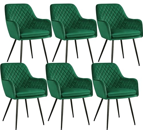 Yaheetech Esszimmerstühle 6er Set Küchenstühle, Polsterstühle mit Armlehnen Metallbeine, Seesel aus Samtstoff für Arbeitszimmer/Wohnzimmer, Grün