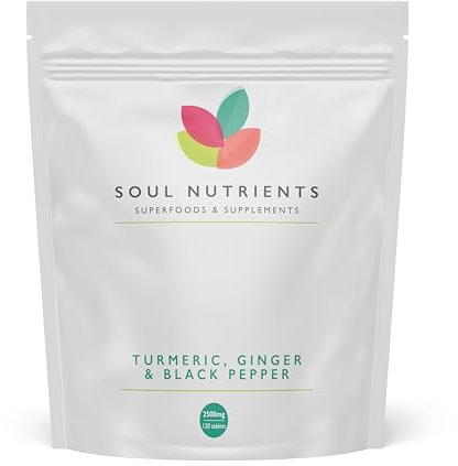 Turmeric Tablets 2500mg with Black Pepper & Ginger | 120 High Strength Curcumin Supplements | Turmeric and Black Pepper Tablets (Not Turmeric Capsules or Powder) | Vegan and Gluten Free | UK Made
