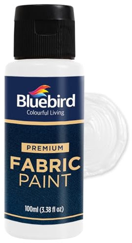BLUEBIRD Fabric Paint, White, 3.4 Fl Oz – Permanent Fabric Paint for Clothes, Costumes, Halloween Decorations, DIY Crafts & Furniture Upholstery