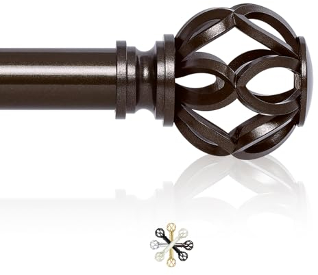 TVWOO Dekorative Gardinenstangen im Landhausstil: 91,4 - 224,4 cm, verstellbar, strapazierfähig, Einzelfenster-Gardinenstange für Schlafzimmer, Wohnzimmer, Bronze, Boho, rustikale Gardinenstangen mit