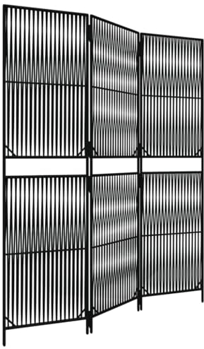 vidaXL Paravent 3-TLG., Raumteiler Linien-Webdesign Faltdesign, Trennwand Sichtschutz für Innen Außen, Spanische Wand Raumtrenner, Schwarz Poly Rattan