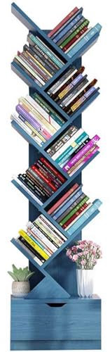 ZCY HOME Libreria ad albero moderna e leggera per la casa, multi-capienza, Soggiorno Camera da letto Ufficio, 10 strati, Blu, 147*20*34CM
