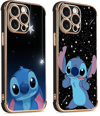 2 Stück Karikatur Stitch Handyhülle Kompatibel mit iPhone 11 Hülle 6,1,Cartoon Anime Kawaii Muster Galvanisierte Schutzhülle Weich TPU Stoßfest Dünn Case mit Kameraschutz Bumper Case,Schwarz,03