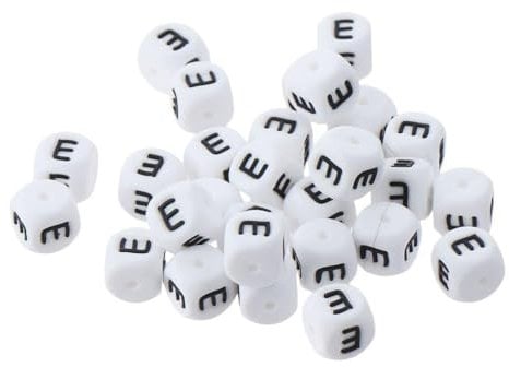 YYlingx 30Pcs 12mm Silicone Cube Letter Beads Square Alphabet Beads Letter E for DIY