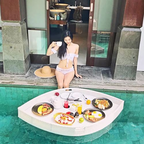CENAP Bandeja para Flotadores para Bebidas para Piscina Bandeja para Piscina Tipo Hoja Hecha a Mano Bandeja para Servir Flotante de Agua Extra Grande Mesa con Bandeja Tejida de ratán para Fiesta e