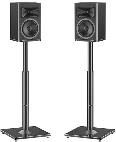 MOUNTUP Par de soportes universales para altavoces de suelo de 28.3 a 37.4 pulgadas de altura ajustable, sostiene estantería y altavoz satélite altavoz grande, cable de hasta 22 libras que oculta