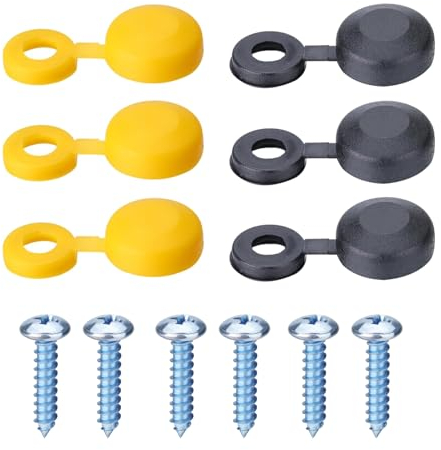 6 Pack Caps & Screws Car Number Plate Fixing Fitting Kit (Black+Yellow)