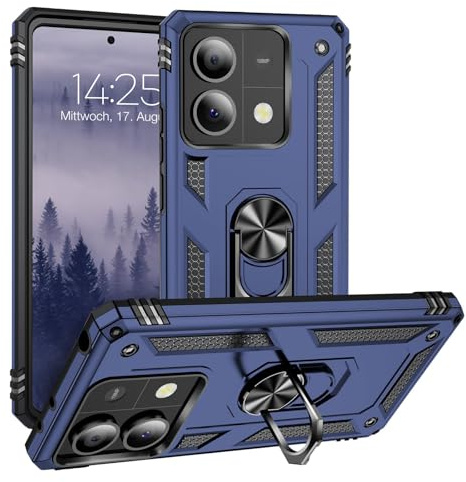LBH Outdoor Hülle für Xiaomi Redmi Note 13 5G Armor Militär Stoßfest Handyhülle 360 Grad Metal Ring Halter Ständer Schutzhülle für Handyhalterung Auto Magnet Blau