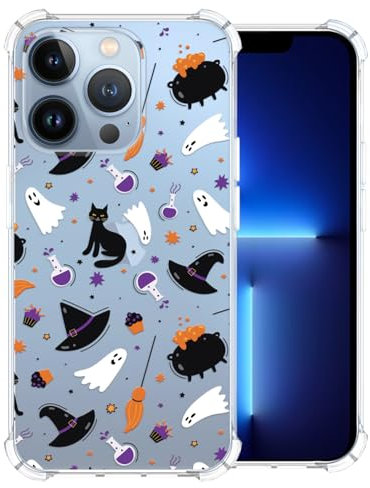 XIMIZU Clear Halloween Case for iPhone 13 Pro Max Ghost Cat Design,Cute Cell Cover for Girls Women Slim Thin Soft Silicone Anti-Shock Phone Case for iPhone 13 Pro Max