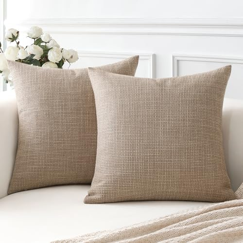 Artscope 2er Set Kissenbezug Einfarbig Wurfkissenbezug Leinen Kissenbezüge Moderne Dekokissen Kissenhülle Set Kissen Fall für Sofa Schlafzimmer Zuhause Dekor 40x40 cm Leichter Kaffee