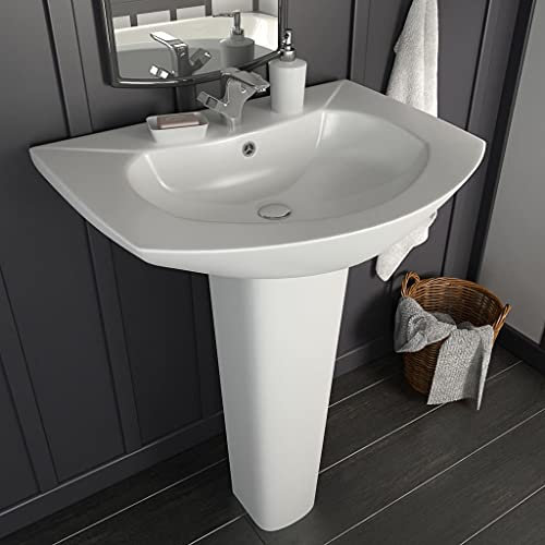 LAPOOH Lavandino a Colonna in Ceramica Bianca 650x520x200 mm,Lavandino,Lavandino Bagno,Lavandini Bagno,Articoli idraulici-143001