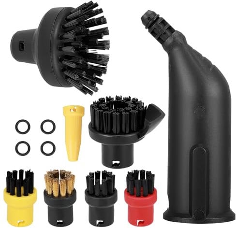 12 PCS Round Brush and Nozzle Set Compatible with Karcher Steam Cleaner Accessories SC1 SC2 SC3 SC4 SC5 SC7 CTK10 CTK20, Steam Cleaning Large Round Brush and Black Nozzle for Karcher SC3 Accessories