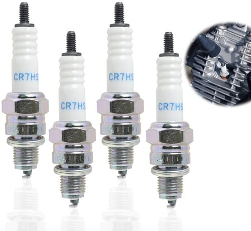 4 Stück Zündkerze CR7HSA für Motorroller, Mofa und Motorrad – 10 mm Gewinde, entstört für verbesserte Motorleistung und effiziente Zündung