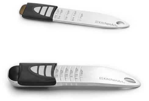 KitchenArt Stainless Steel Pro Sliding Adjust-A-Tablespoon and Teaspoon, Adjustable Measuring Spoon Set