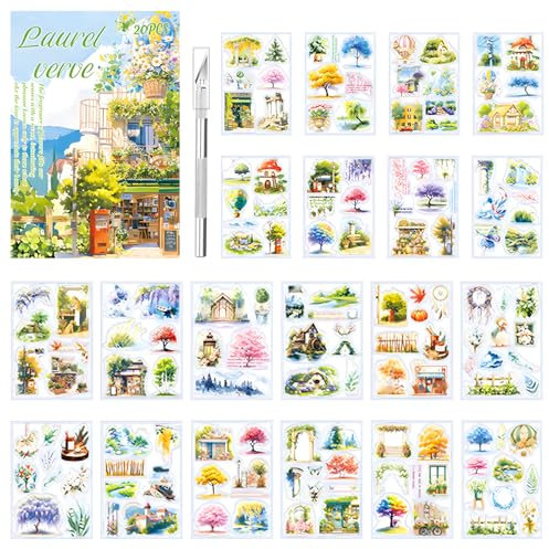 144 Stück/20 Blatt Scrapbooking Sticker Set Scrapbooking Aufkleber PET Pflanzen Blumen Scrapbook Stickers Scrapbook Aufkleber für Journaling Fotoalbum Sammelalbum Kalender Notizbuch