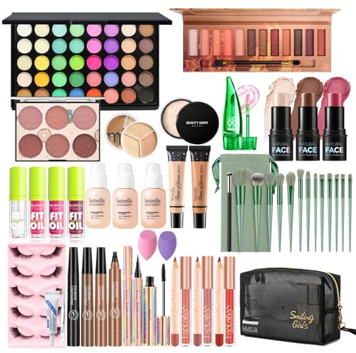 Make Up Set Full Kit, Ruicen Schmink Set für Frauen den perfekten Full Face Look, 48-teiliges Make-up Set mit 52 Color Lidschattenpalette, Eyebrow Pen, Lippenstift, Make Up Set für unterwegs