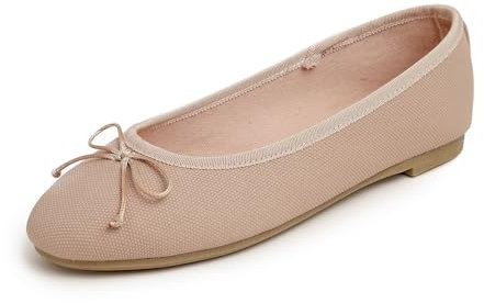 Feversole Women's Fashion Round Toe Ballet Flat Pumps Comfort Bow Tie Dolly Shoes Dirty Pink Texture Vegan Leather UK 6