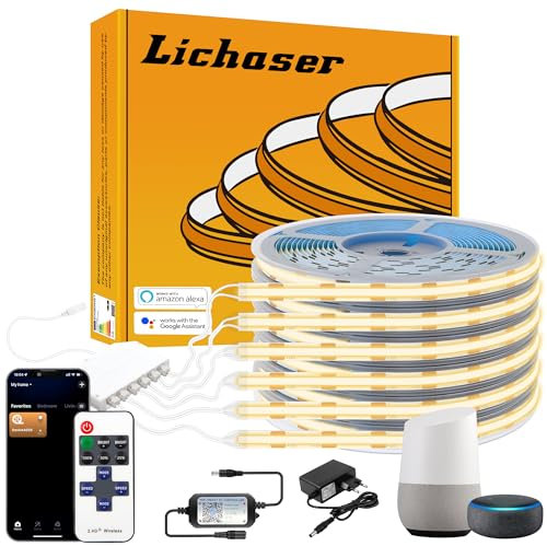 Lichaser LED für Akustikpaneele 2M, 6 Rollen WiFi COB LED Streifen Warmweiss Parallel und Kompatibel mit Alexa, 12V COB Lichtleiste für Akustikpaneele Beleuchtung, Wandpaneele, Regal, Vitrinen