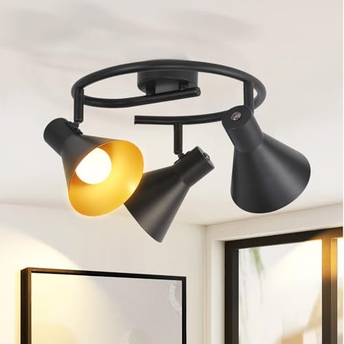 ZMH Deckenstrahler Küche Deckenlampe 3 Flammig - Schwarz Gold Deckenleuchte Rund E14 Vintage Küchenlampe Schwenkbar Flurlampe Metall Retro Spot Industrial Spotleuchte für Flur Wohnzimmer Schlafzimmer