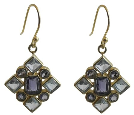 Iolite und Blautopas Vergoldet Sterling Silber 925 Ohrringe | Natürlicher Edelstein - Geburtstagsgeschenk - Handgefertigte Geschenkideen für Frauen