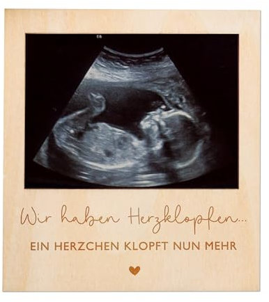 Joli Coon Schwangerschaft verkünden mit Holzrahmen für das Ultraschallbild und magnetischer Rückseite - Wir haben Herzklopfen - Bilderrahmen Ultraschallbild im Polaroid-Stil