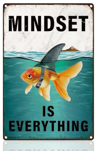 DOODLREAM „Mindset Is Everything“ Motivierendes Metall-Blechschild | 20 x 30 cm Motivierendes Metall-Blechschild mit Haifischflosse, inspirierendes Wandposter für Zuhause, Café, Büro und Club