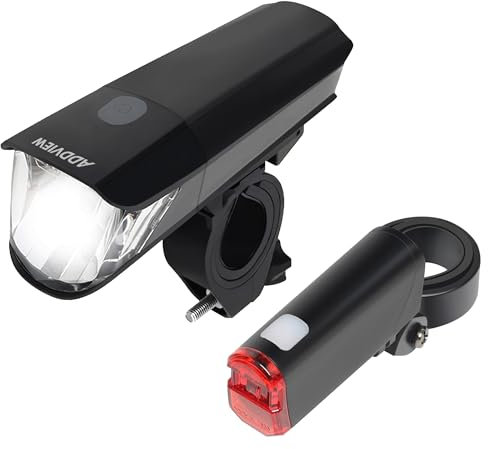 ADDVIEW Set di luci a LED per bicicletta Stellar, omologate StVZO, USB-C ricaricabili, impermeabili, set di illuminazione per bicicletta elettrica, bici da corsa, bici da città e bicicletta per