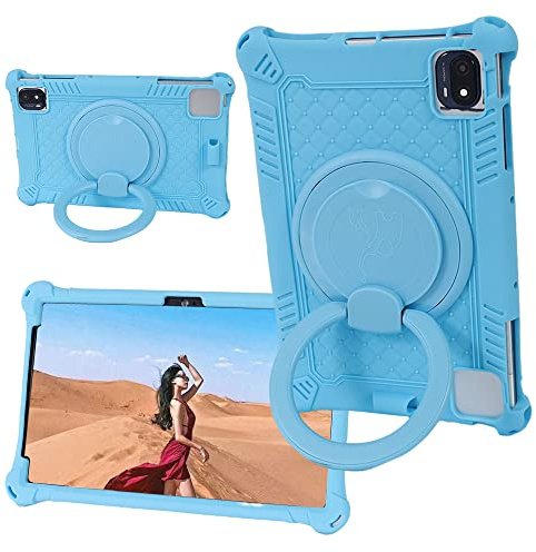 YKWXSC Hülle für DOOGEE U9/U10/U10 Pro/T10/T10W Tablet 10,1 Zoll, 360 Drehbarem Ständer mit Schultergurt Stoßfeste Silikonhülle für DOOGEE U9/U10/U10 Pro/T10/T10W Tablet 10,1 Zoll, Blau