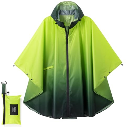 Royalotic Rain Poncho Reusable Adult Waterproof Hood Raincoat Packable Rain Jacket Zipper Rainwear Lightweight Cape with Pocket (Gradient green)