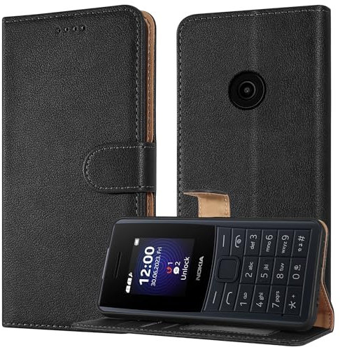 PIXFAB Case for Nokia 110 4G, Leather Wallet Phone Case, Magnetic Book Flip Folio Cover [RFID Protection & Card Slots] and [Kickstand] Case Cover for Nokia 110 4G - Black