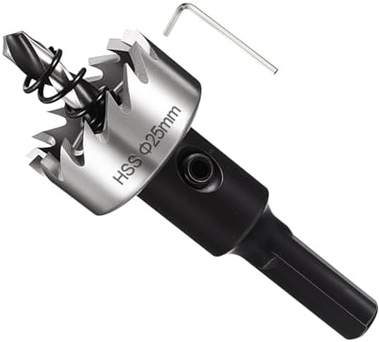 METALLIXITY Hole Saw 25mm 31/32 4241 High Speed Steel for Metal Silver | Hole Cutter with Center Drill Bit, Hex Key and Spring for Plastic, PVC Boards