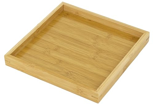 Bam & Boo Natural Bamboo Serving Tray Modern Square (Bamboo, 9.75” x 9.75 x 1.2) for Food, Drinks, Decor, Vanity in Home, Kitchen, Bathroom, Coffee Table, Bed