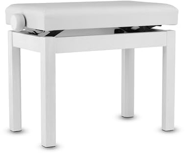 GEWA Pianobank Student - Massivholz - Sitzbezug Kunstleder - Leichtgängige Höhenverstellung 48-57 cm - Stabile Konstruktion - weiß matt