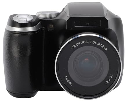 Fabater Appareil Photo Numérique Ultra HD 4K 60M avec Zoom Optique 12x 6X, Flash LED pour Paysages de Portraits de Voyage, Appareil Photo Numérique Rétro Compact pour Débutants (Black)