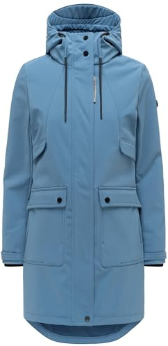 Navahoo Damen lange wasserdichte Übergangsjacke Softshellmantel mit Kapuze und großen Taschen Morgennebel 14 XS-3XL