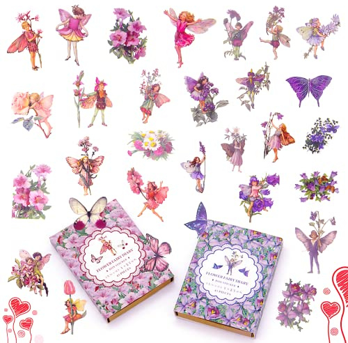 KIBBEH 90 Stück Transparente Blumen-Feen Aufkleber für Scrapbooking | Transparente Folie, für Scrapbooking/Wasserflasche/Handyhülle/Tagebuch-DIY, selbstklebend, Blumen-Feen-Motive