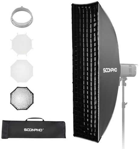 SOONPHO KS-30 * 120cm Softbox Rectangular Montura Bowens Liberación Rápida Kit Soft Box Tira con Difusor,Rejilla de Panal,Bolsa de Transporte,Compatible Godox SK400IIIV SK300IIV MS300V