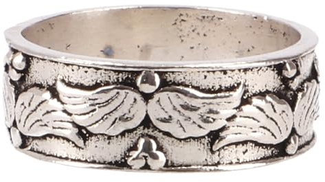 Messing Modeschmuck Ring mit Engelsflügel, Vintage-Design, silberfarben | Edles Design mit rustikalem Untergrund, Unisex, täglicher Begleiter, fein ausgearbeitete Details, warmer Goldton.