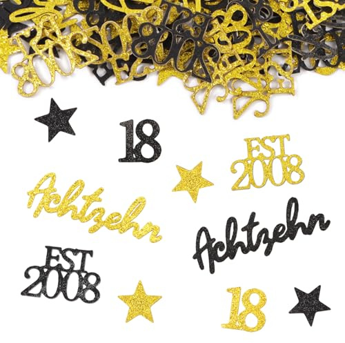 COMOOKA 150 Stück Deko 18. Geburtstag Junge Mädchen Konfetti mit Glitzer Tischdeko Streudeko18 Geburtstag 2026 Geburtstagsdeko für 18 Jährige Jahre Jungs Mädchen (Schwarz-Gold 18)