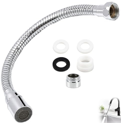 Rallonge Robinet Cuisine 30 cm, Flexible à 360° Aérateur avec 2 Modes, Économie d’eau et Durable, Douchette Robinet, Embout Robinet Universel avec Adaptateurs, Brise Jet Cuisine