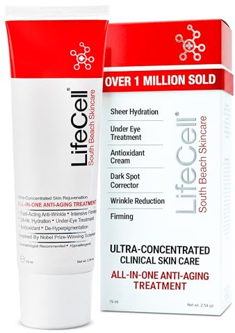 LifeCell All In One Anti-Aging Cream – Reduces Wrinkles, Fine Lines, Dark Circles & Sun Damage – Retinol, Vitamin C, DMAE & Hyaluronic Acid – Fragrance-Free, for All Skin Types (2.54oz)