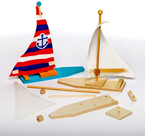 Baker Ross EF666 Ross Holz-Bastelsets „Segelboot“ - für Kinder zum Basteln und Bemalen - toll als Dekoration (2 Stück), 19 cm, Holzfarben