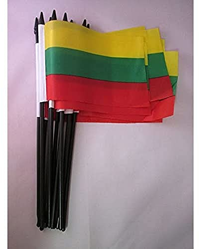 AZ FLAG - Stockflagge Litauen - 15x10 cm - Litauische 10 Stück Mini Fahne 10 x 15 Cm - Flaggen