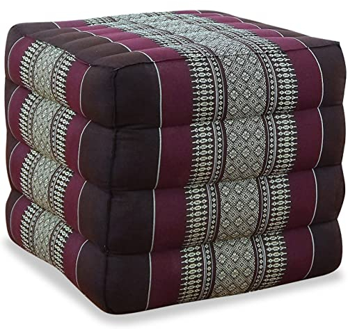 livasia Würfelkissen quadratisch - 40x40x40cm - Sitzhocker mit organischem Kapok, Sitzpouf, Lagerungswürfel viereckig, Bodenkissen Hocker Fußbank Fußhocker handgefertigt (Weinrot)