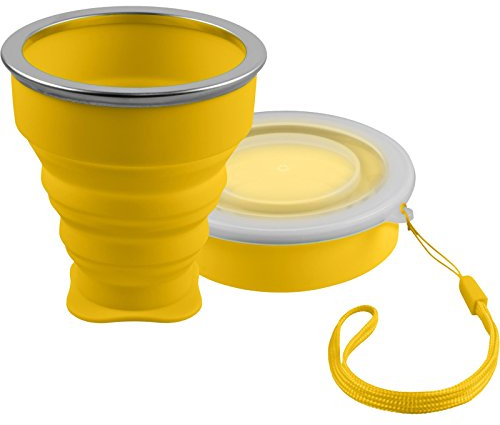 Shibby Tasse Silicone Pliable en Jaune - Pratique pour Voyage et Camping - 210ml