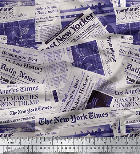 Soimoi Zeitung Gedruckt 20 GSM Reine Seide Stoff 44 Zoll Breit Als Meterware-Blau Und Weib
