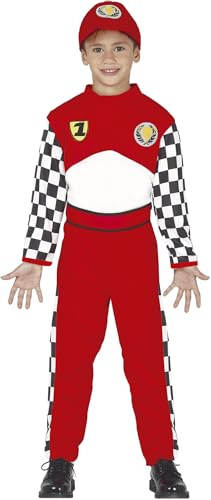 FIESTAS GUIRCA | Disfraz de Piloto de Fórmula Infantil (7-9/Años) - Mono, Cinturón y Gorro - Disfraces de Carreras y Deportes para Halloween y Fiestas de Disfraces - Ideal para Niños - Rojo y Blanco