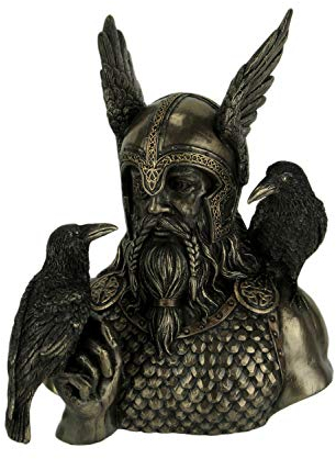 Veronese Design Nordischer Gott Odin in geflügeltem Helm mit Raben Statue