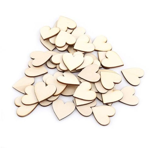 Estink Wood Hearts, 50 Pieces 30mm Rustic Look Wooden Hearts for Crafting Projects - Wooden Craft Shapes for Weddings Decoration Embellishments - Love Heart Guest Book Accessory